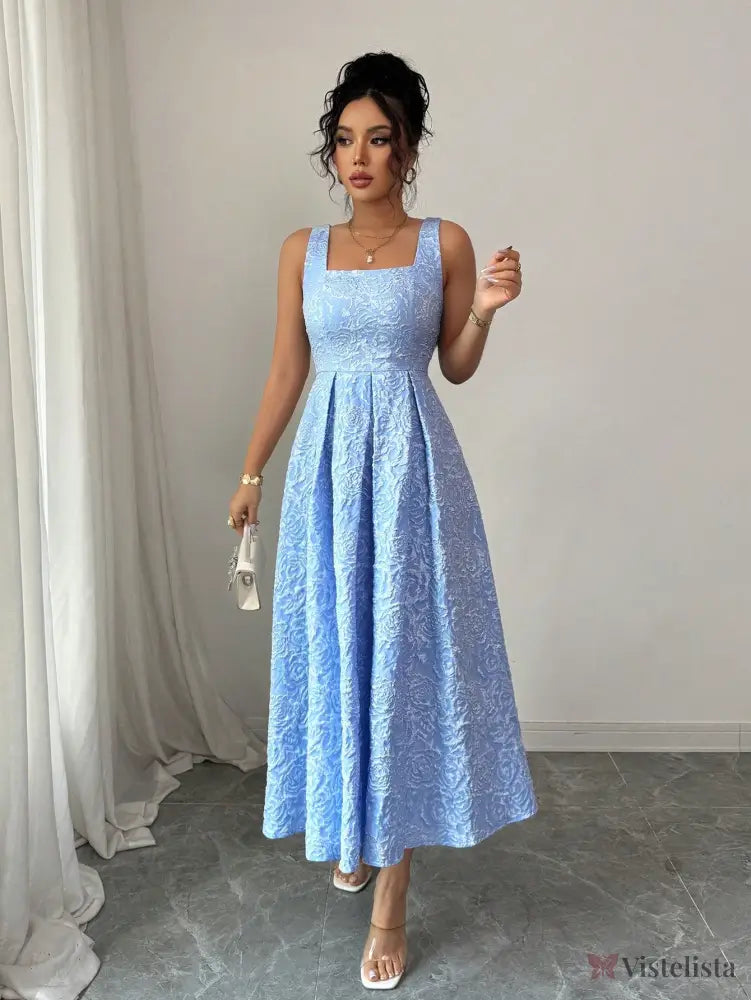 Vestido Midi Fashion Com Decote Quadrado E Saia Evasê Vestido Midi Fashion Com Decote Quadrado E Saia Evasê