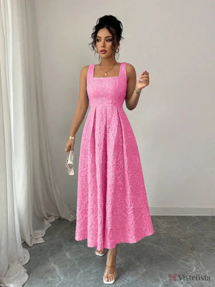 Vestido Midi Fashion Com Decote Quadrado E Saia Evasê Vestido Midi Fashion Com Decote Quadrado E Saia Evasê