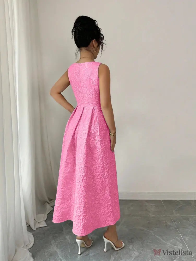 Vestido Midi Fashion Com Decote Quadrado E Saia Evasê Vestido Midi Fashion Com Decote Quadrado E Saia Evasê