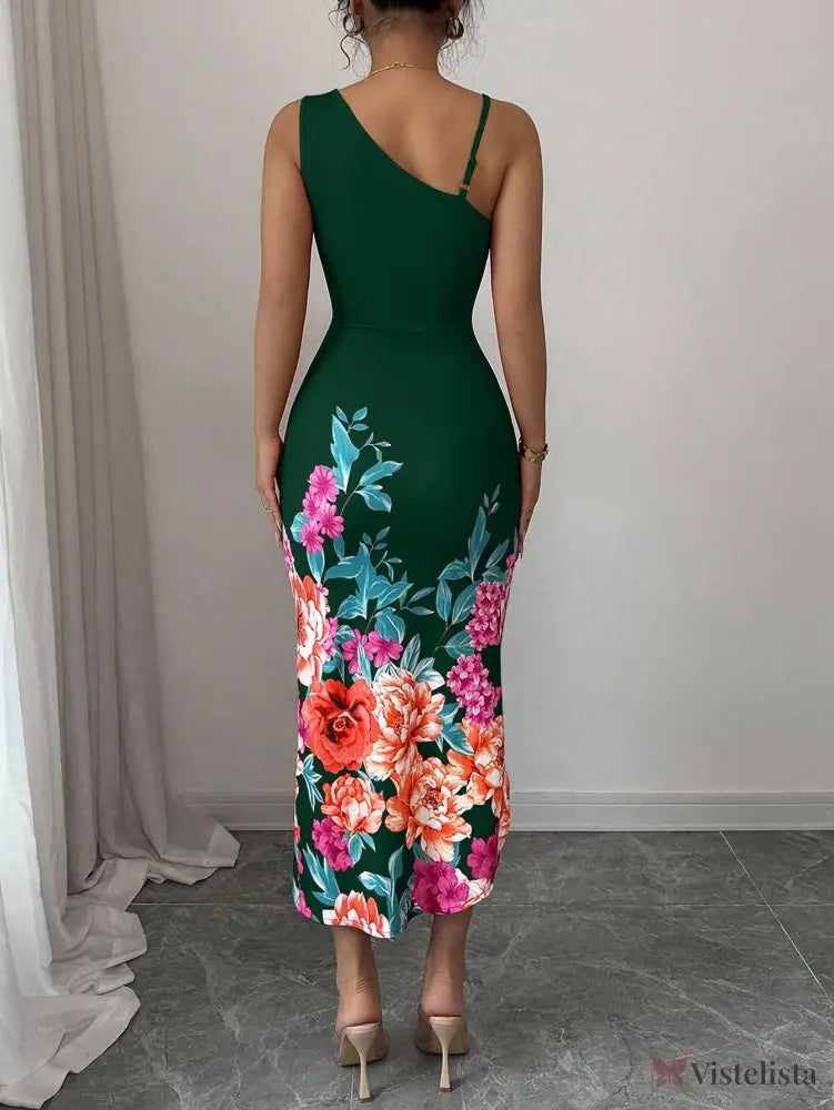 Vestido Midi Justo Com Estampa Floral E Fenda Lateral Vestido Midi Justo Com Estampa Floral E Fenda Lateral