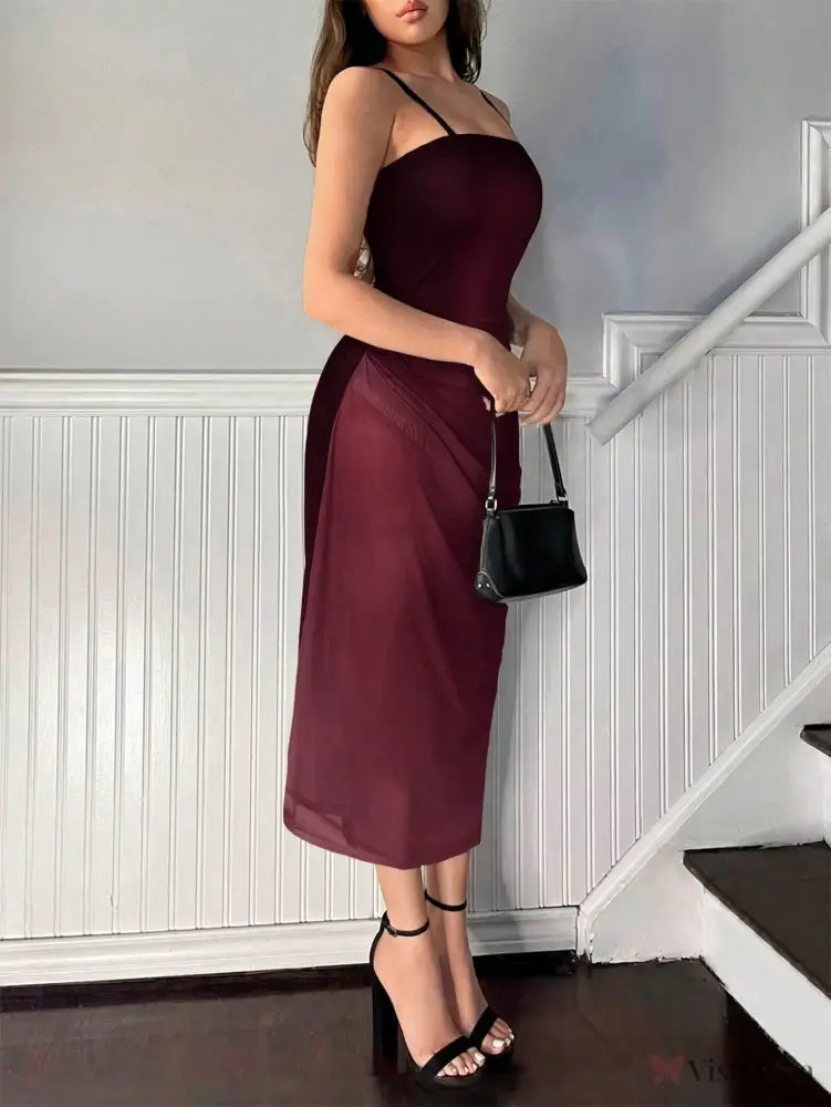 Vestido Midi Slip Dress Justo Draped Lateral Elegante Vestido Midi Slip Dress Justo Draped Lateral Elegante