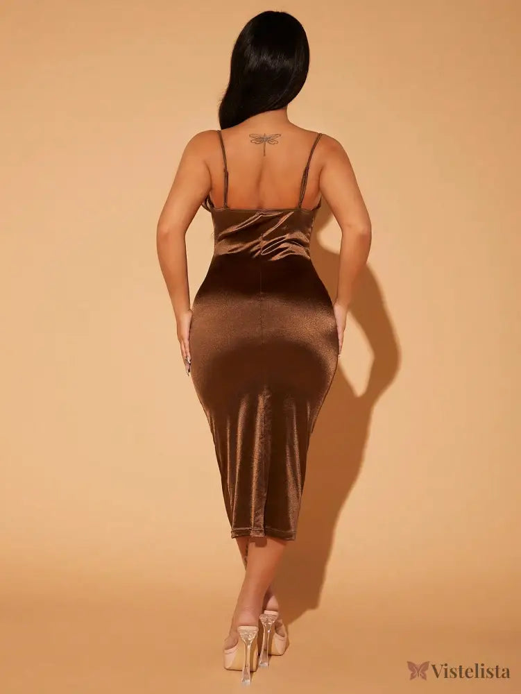 Vestido Midi Slip Dress Justo Em Cetim Brilhante Vestido Midi Slip Dress Justo Em Cetim Brilhante