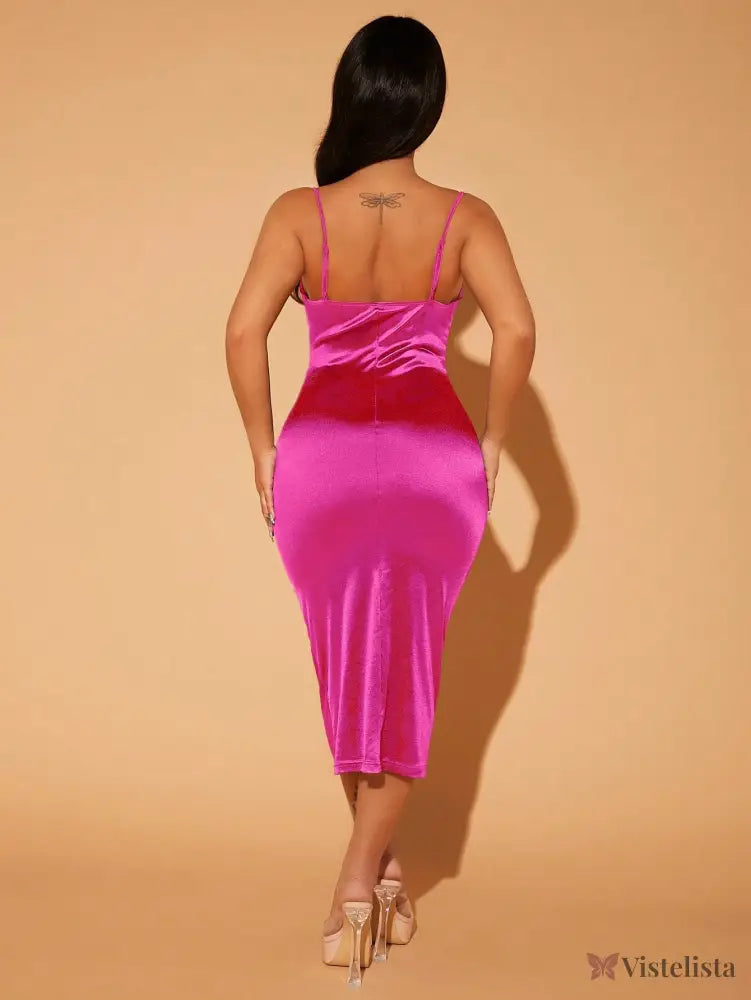 Vestido Midi Slip Dress Justo Em Cetim Brilhante Vestido Midi Slip Dress Justo Em Cetim Brilhante
