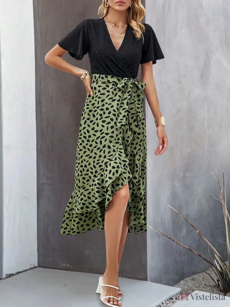 Vestido Midi Transpassado Com Saia Estampada Vestido Midi Transpassado Com Saia Estampada