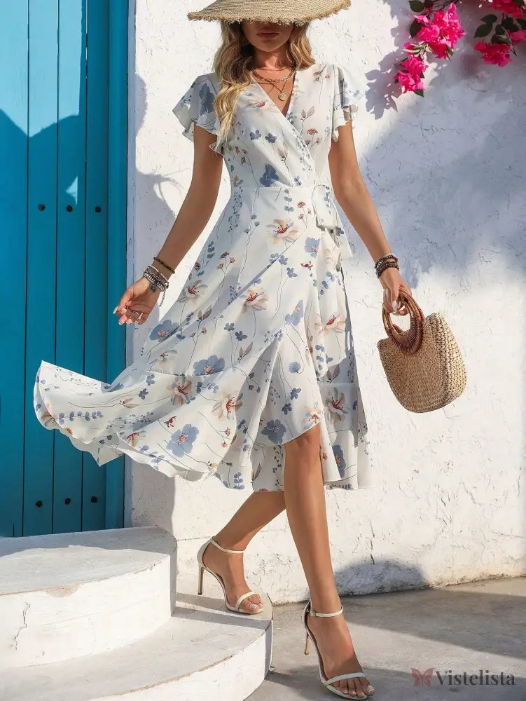 Vestido Midi Transpassado Feminino Decote V Fluido Vestido Midi Transpassado Feminino Decote V Fluido