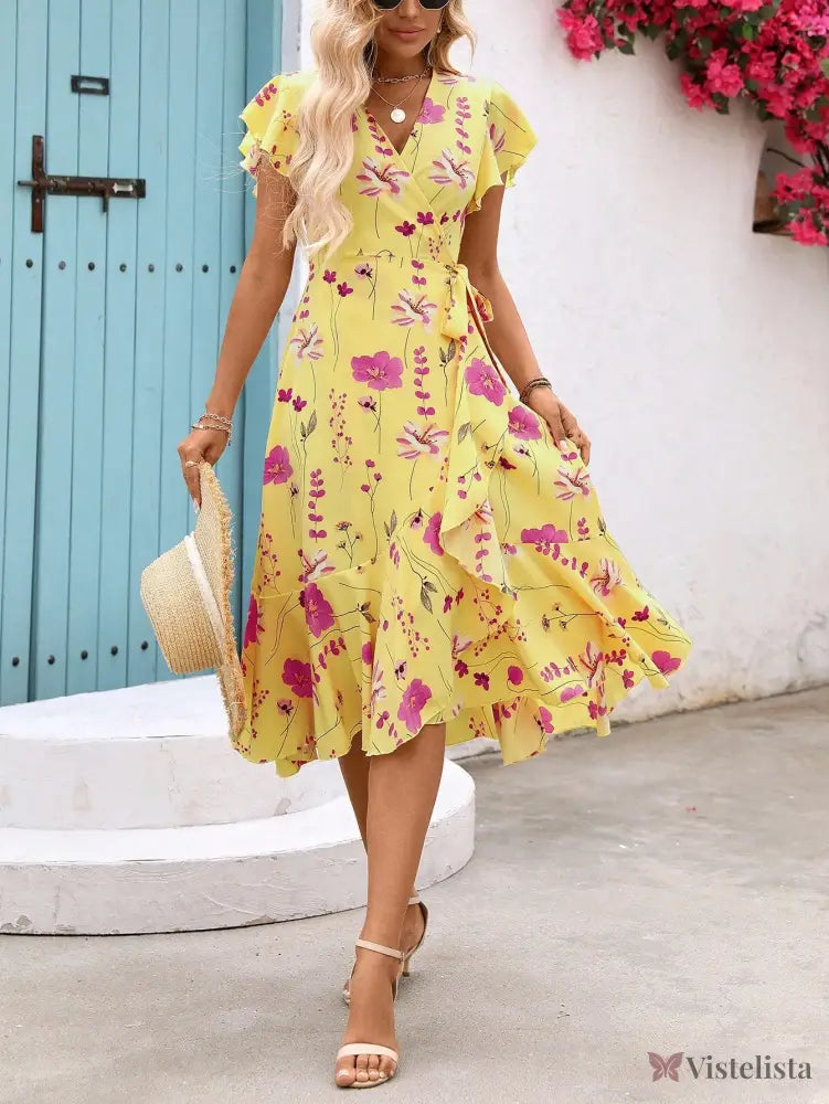 Vestido Midi Transpassado Feminino Decote V Fluido Vestido Midi Transpassado Feminino Decote V Fluido