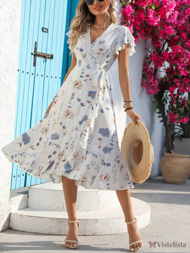 Vestido Midi Transpassado Feminino Decote V Fluido Vestido Midi Transpassado Feminino Decote V Fluido
