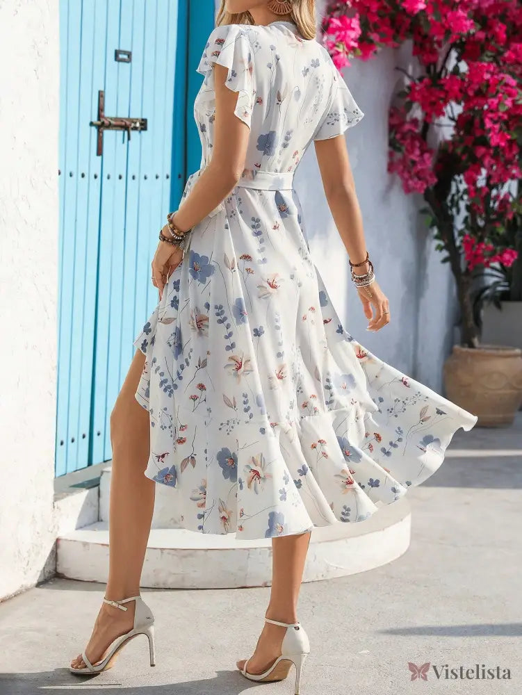 Vestido Midi Transpassado Feminino Decote V Fluido Vestido Midi Transpassado Feminino Decote V Fluido