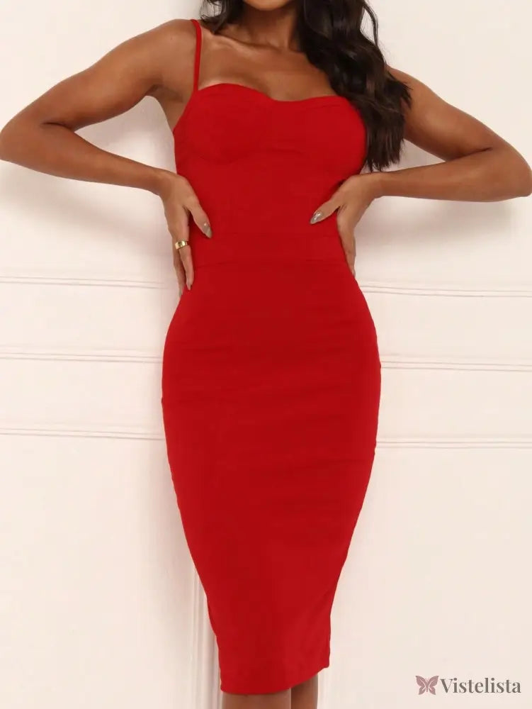 Vestido Midi Tubinho Justo Alças Finas Com Bojo Estruturado Vestido Curto Justo Gola Alta Com Fenda Lateral