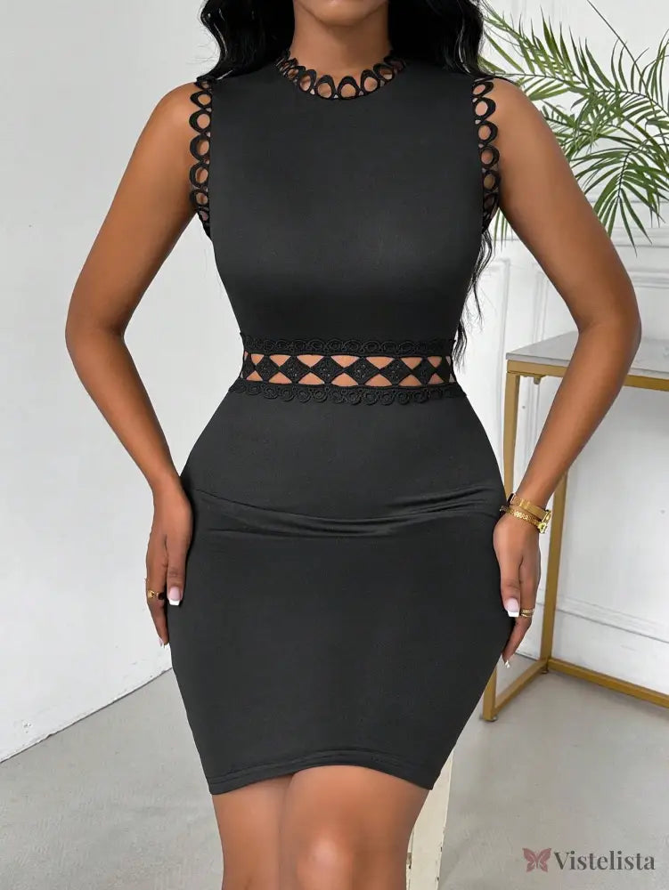 Vestido Tubinho Curto Justo Com Renda Na Cintura Elegante Vestido Tubinho Curto Justo Com Renda Na Cintura Elegante