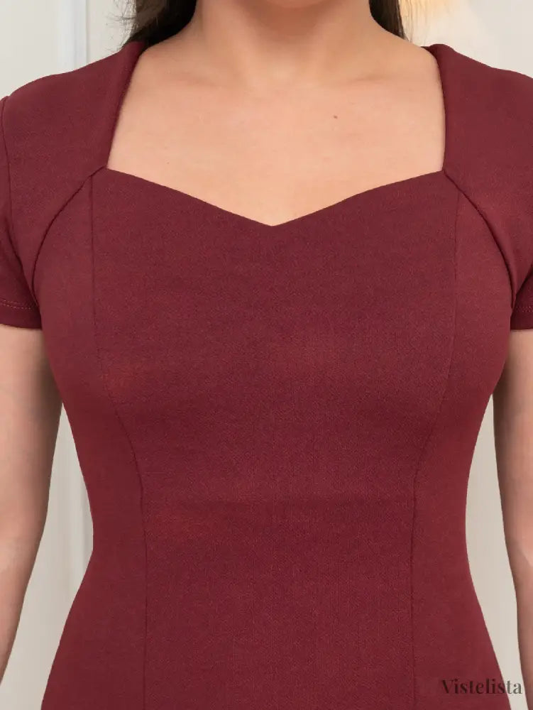 Vestido Tubinho Midi Social Cintura Marcada Decote Coração Vestido Tubinho Midi Social Cintura Marcada Decote Coração