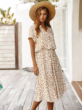 Vestido Midi Chemise Feminino Com Manga Curta