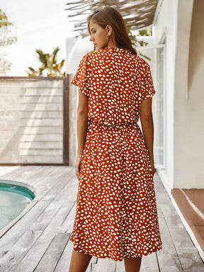 Vestido Midi Chemise Feminino Com Manga Curta