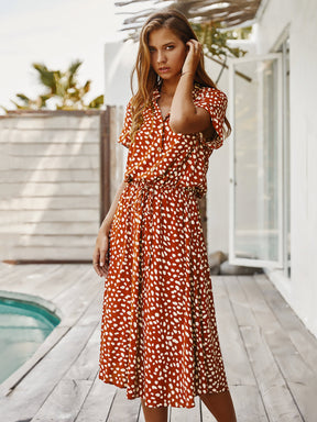 Vestido Midi Chemise Feminino Com Manga Curta