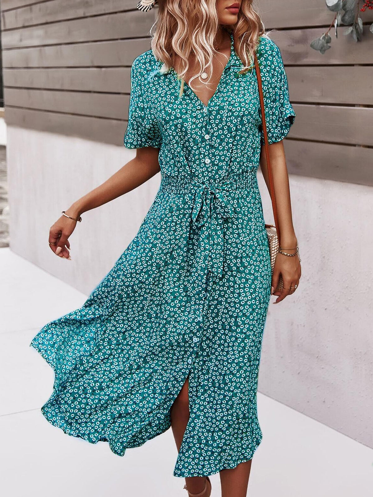 Vestido Midi Chemise Estampado Com Amarração Na Cintura