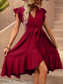 Vestido Midi Envelope Com Amarração Na Cintura