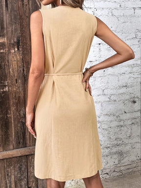 Vestido Midi Chemise Sem Manga Com Botões Frontais