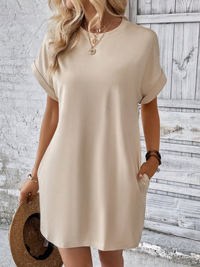 Vestido Curto Básico Verde Com Bolsos Laterais