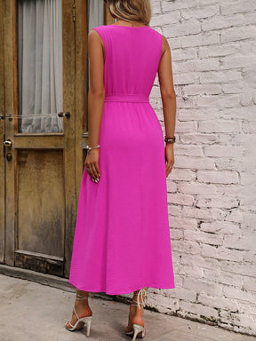 Vestido Midi Transpassado Feminino Com Faixa Na Cintura