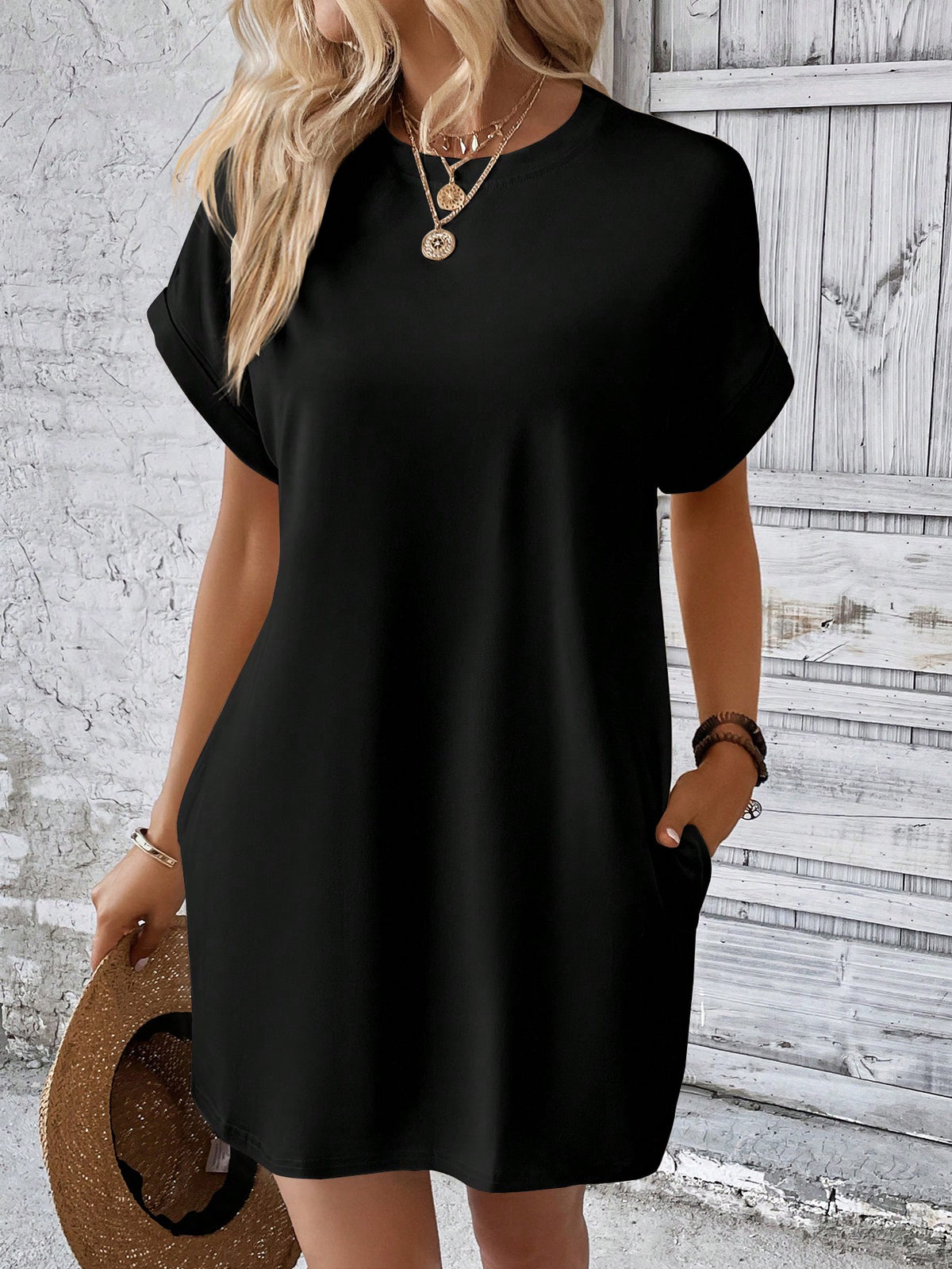 Vestido Curto Básico Verde Com Bolsos Laterais