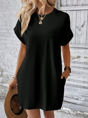 Vestido Curto Básico Verde Com Bolsos Laterais