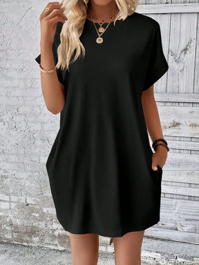 Vestido Curto Básico Verde Com Bolsos Laterais