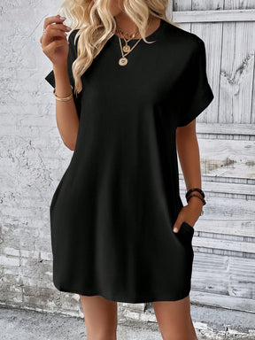 Vestido Curto Básico Verde Com Bolsos Laterais