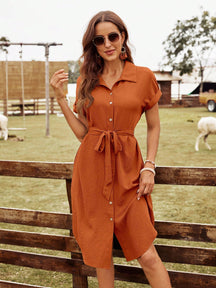 Vestido Midi Chemise Com Botões E Cinto Ajustável