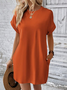 Vestido Curto Básico Verde Com Bolsos Laterais
