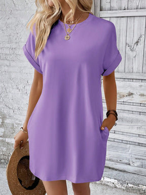 Vestido Curto Básico Verde Com Bolsos Laterais