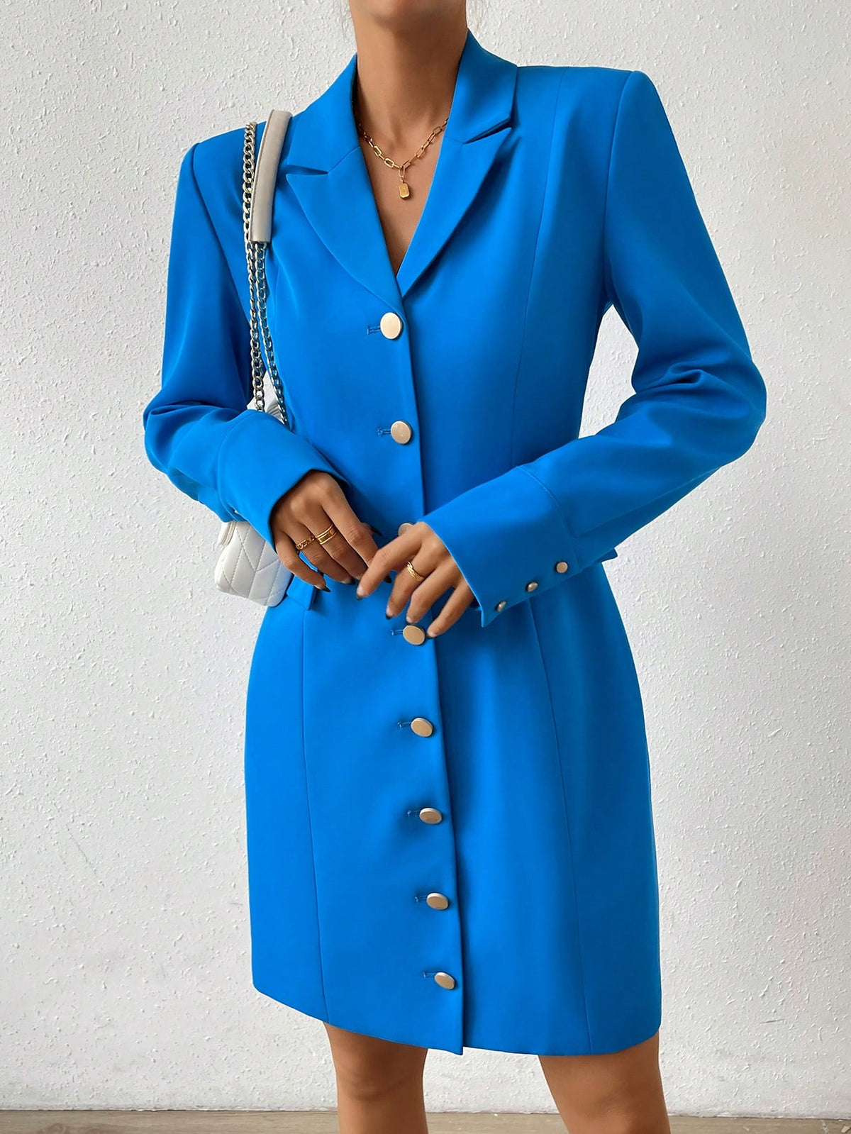 Vestido Blazer Curto Alfaiataria Com Botões Frontais