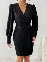 Vestido Curto Elegante Decote V Transpassado Manga Longa