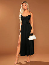 Vestido Longo Elegante Alças Finas Com Fenda Lateral