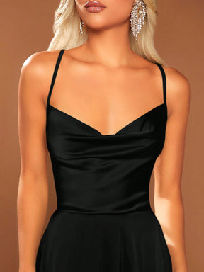 Vestido Longo Elegante Alças Finas Com Fenda Lateral