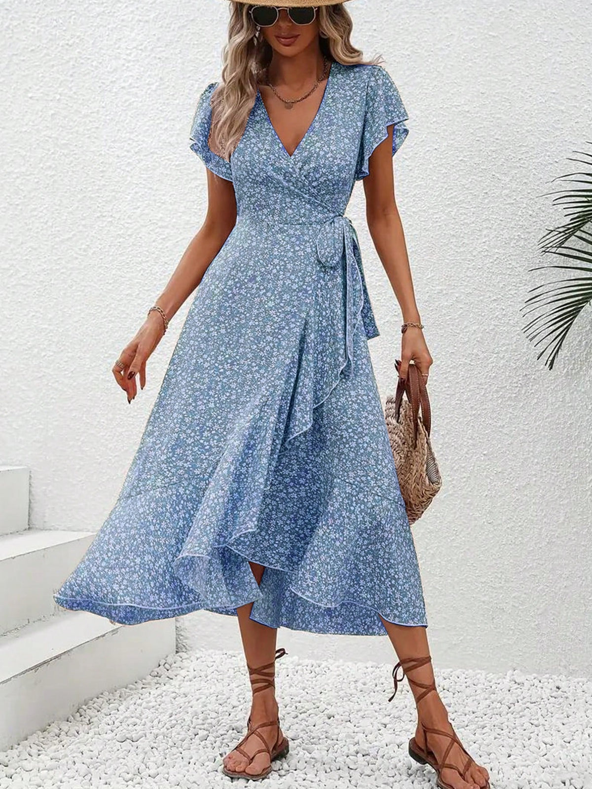 Vestido Midi Envelope Elegante Cintura Ajustada