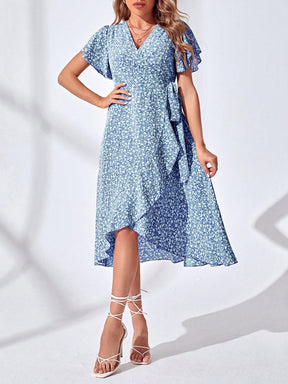 Vestido Midi Envelope Elegante Cintura Ajustada