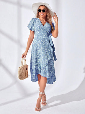 Vestido Midi Envelope Elegante Cintura Ajustada