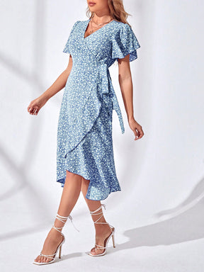 Vestido Midi Envelope Elegante Cintura Ajustada