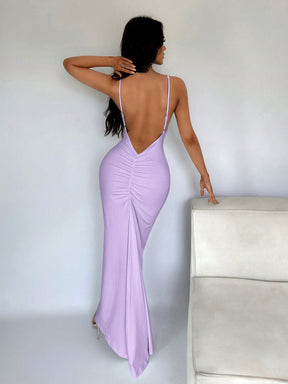 Vestido Longo Justo Elegante Decote Profundo Costas Abertas