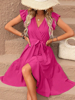 Vestido Midi Envelope Com Amarração Na Cintura