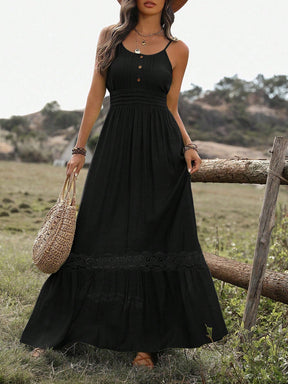 Vestido Longo De Alça Com Detalhe Rendado Boho