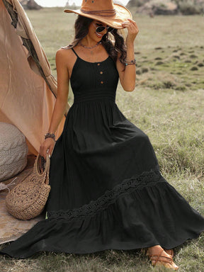 Vestido Longo De Alça Com Detalhe Rendado Boho