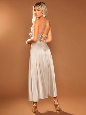 Vestido Longo Elegante Alças Finas Com Fenda Lateral