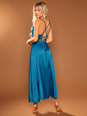 Vestido Longo Elegante Alças Finas Com Fenda Lateral