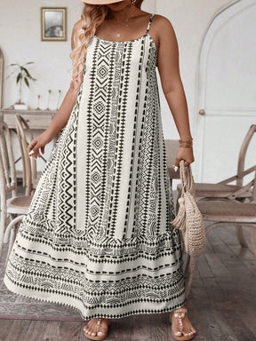 Vestido Longo Estampado Étnico Com Alças Finas