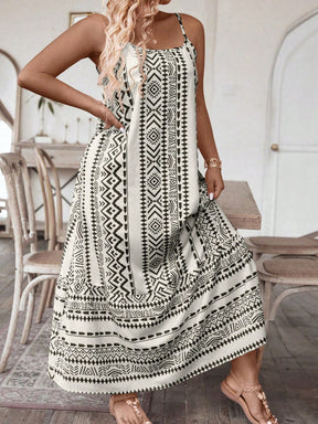 Vestido Longo Estampado Étnico Com Alças Finas