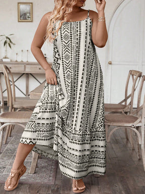 Vestido Longo Estampado Étnico Com Alças Finas