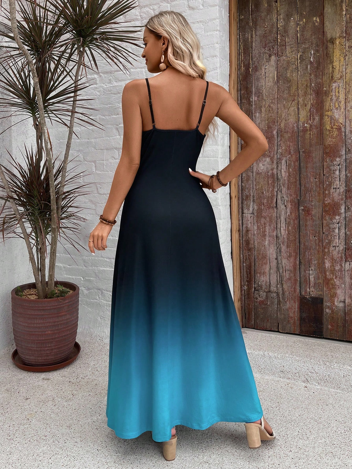 Vestido Longo Ombre Com Estampa Boho E Alças Finas
