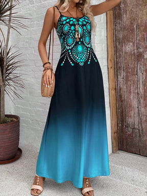Vestido Longo Ombre Com Estampa Boho E Alças Finas