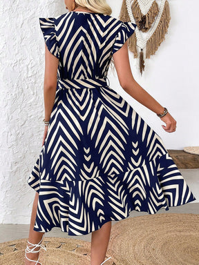 Vestido Midi Envelope Assimétrico Estampa Moderna